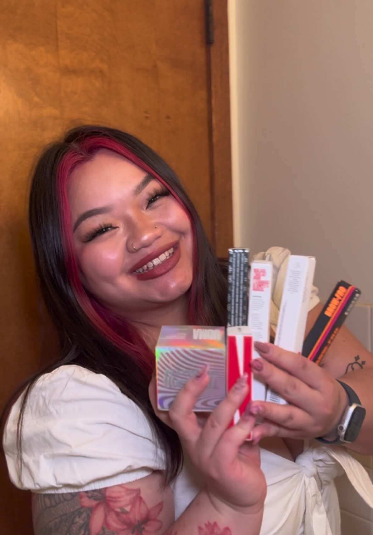 A post by @.exquisitela on TikTok caption: Trying @UOMAbeauty makeup products.💋🫶🏼 Products listed below ⬇️  • Uoma Trippin Smooth Face Primer • Uoma Badass Icon Matte Lipstick in the shade Coretta • Uoma Badass MF Matte Filler Lipstick Liner in the shade ‘Adu’ • Uoma Badass MF Matte Filler Lipstick Liner in the shade ‘Kitt’  • Uoma Baby Hair Precision Brow Pencil in 09 • Uoma AFRO.DIS.IAC. CLEOPATRA INK liquid eyeliner in the shade ‘Blacker than black y’all’  #makeup #uoma 