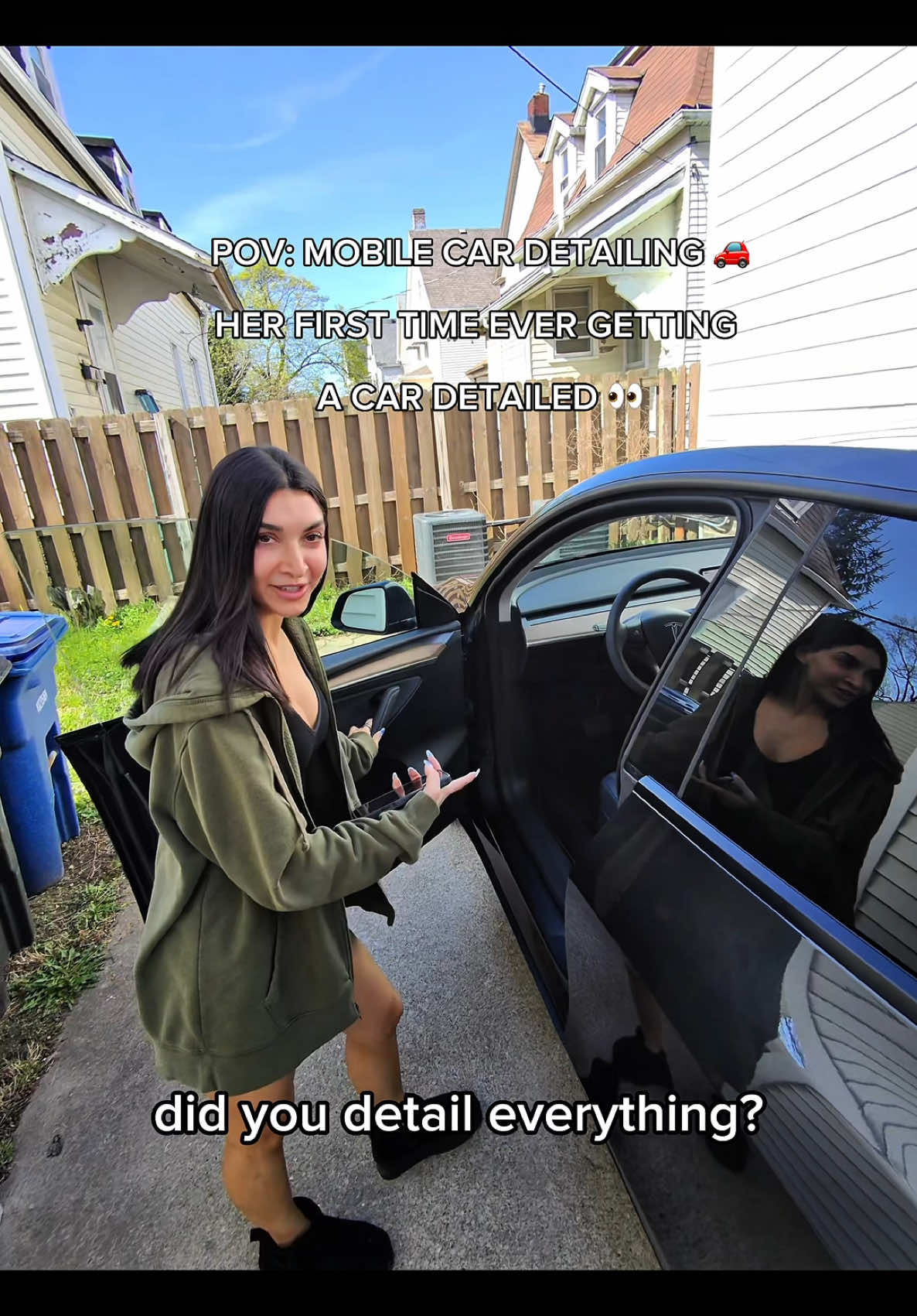 A post by @atfcardetailing1 on TikTok caption: My POV as a mobile car detailer! 🚗this is my clients first time ever getting a car detailed! Watch for her reaction! More at the end👀 #cardetailing, #detailing, #satisfying, #cleaning, #asmr 