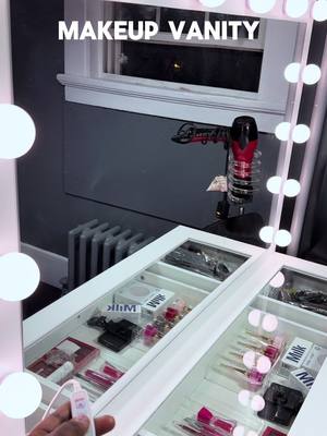 A post by @terrybree241 on TikTok caption: This makeup vanity is my favorite right now 💕💕💕 #glasstopmakeupvanity #makeupvanity #vanitydesk 