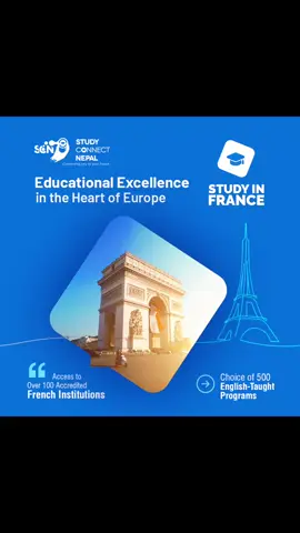 A post by @scnkamaladi on TikTok caption: 🇫🇷 𝐒𝐭𝐮𝐝𝐲 𝐢𝐧 𝐅𝐫𝐚𝐧𝐜𝐞 – 𝐒𝐞𝐩𝐭𝐞𝐦𝐛𝐞𝐫 𝟐𝟎𝟐𝟓 𝐈𝐧𝐭𝐚𝐤𝐞! 🎓 𝐄𝐝𝐮𝐜𝐚𝐭𝐢𝐨𝐧𝐚𝐥 𝐄𝐱𝐜𝐞𝐥𝐥𝐞𝐧𝐜𝐞 𝐢𝐧 𝐭𝐡𝐞 𝐇𝐞𝐚𝐫𝐭 𝐨𝐟 𝐄𝐮𝐫𝐨𝐩𝐞! ✅ Options to Choose from Over 100 Accredited French Institutions ✅ Choose from 500+ English-Taught Programs – Bachelor, Master & MBAs 🎯 𝐏𝐨𝐩𝐮𝐥𝐚𝐫 𝐀𝐫𝐞𝐚𝐬 𝐨𝐟 𝐒𝐭𝐮𝐝𝐲: Management | Engineering | Business | Fashion | Arts | Hospitality | IT | Science & Technology 📢 If you're planning to study in France, 𝐥𝐨𝐨𝐤 𝐧𝐨 𝐟𝐮𝐫𝐭𝐡𝐞𝐫! 𝐒𝐢𝐧𝐜𝐞 𝟐𝟎𝟏𝟐, 𝐒𝐭𝐮𝐝𝐲 𝐂𝐨𝐧𝐧𝐞𝐜𝐭 𝐍𝐞𝐩𝐚𝐥 has been the trusted name for Nepalese students aiming to study at top French universities. Let us guide you every step of the way! 𝐁𝐚𝐠𝐛𝐚𝐳𝐚𝐫 𝐎𝐟𝐟𝐢𝐜𝐞: Beside Aradhana Complex, Kathmandu 📞 01 5352230, 5319519 📱 Mobile & WhatsApp: 9851336422 ✉️ apply@studyconnectnepal.com 𝐊𝐚𝐦𝐚𝐥𝐚𝐝𝐢 𝐎𝐟𝐟𝐢𝐜𝐞: Kamaladi Rd, Kamaladi Complex, Kathmandu 📞 01 5922777, 01 5922778 📱 Mobile & WhatsApp: 9705573013 ✉️ apply@studyconnectnepal.com #studyconnectnepal #studyinfrance #choosefrance #highereducation #studyinfrancefromnepal #frenchinnepal