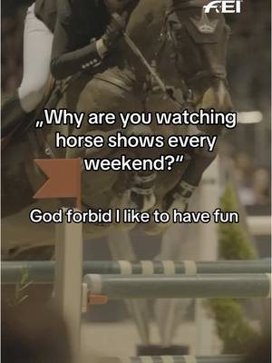 A post by @fei_horse_world on TikTok caption: God forbid… who else likes to have fun? 👀 #FEI #equestrian #horsesoftiktok #jumping 
