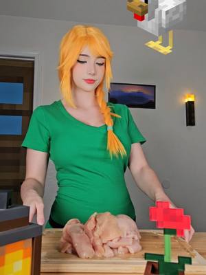 A post by @skyexxsummers on TikTok caption: Alex tries making Lava Chicken 🐔  #minecraft #minecraftmovie #cosplay #fyp 