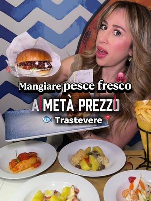 A post by @aperitiviroma on TikTok caption: Mangiare pesce a Trastevere al 50% 🐟  È possibile e la qualità ti stupirà ! Per darti un’idea di quanto sia folle l’offerta a questi prezzi sotto, applica il 50%!!!! **menù promozionale al 50 percento, obbligatoria la prenotazione telefonica,con il numero di tel ovviamente, escluse le bevande e dolci baccalà in umido con patate 10 polpette di orata alla salvia 11 calamari ripieni 11 insalata di mare 11 insalata di polpo e patate 11 involtini di pesce spada alla siciliana con cacio cavallo dentro 11 cartoccio di calamari  10 cartoccio di verure 7 crocchette filanti al salmone 3 suppli di polpo ubriaco 3 con vino rosso polpo e pecorino 3 tacos al salmone 2pz 10 Siamo da Cosimato fish Lab 📍 Trastevere - Piazza San Cosimato53 ADV #streetfood #trastevere #cibo #mangiarearoma  Pesce Roma / Trastevere/ dove mangiare a Roma / dove mangiare il pesce a Roma / street food / cena Roma