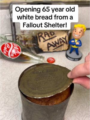 A post by @mrs.fallout on TikTok caption: Opening a 65 year old can of white bread from a Fallout Shelter #fallout #mrsfallout #fallouttok 