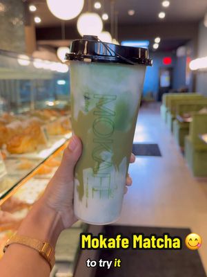 A post by @jazmin_c3 on TikTok caption: Come with me to try all the new matcha flavors at @MOKAFÉ just in time for summer 💚💚💚💚 #matcha #matchanyc #pistachiomatcha #strawberrymatcha #blueberrymatcha 