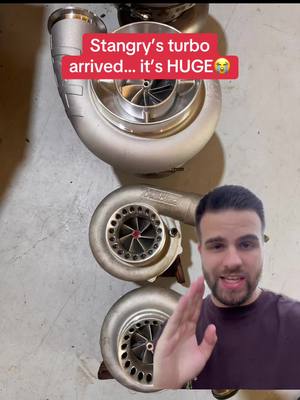 A post by @stangryafterdark on TikTok caption: I did not expect it to be that big😂 #stangry #mustang #turbo #carcommunity #carsoftiktok #moxyperformance #supercharger #twinturbo #dragracing #fyp 