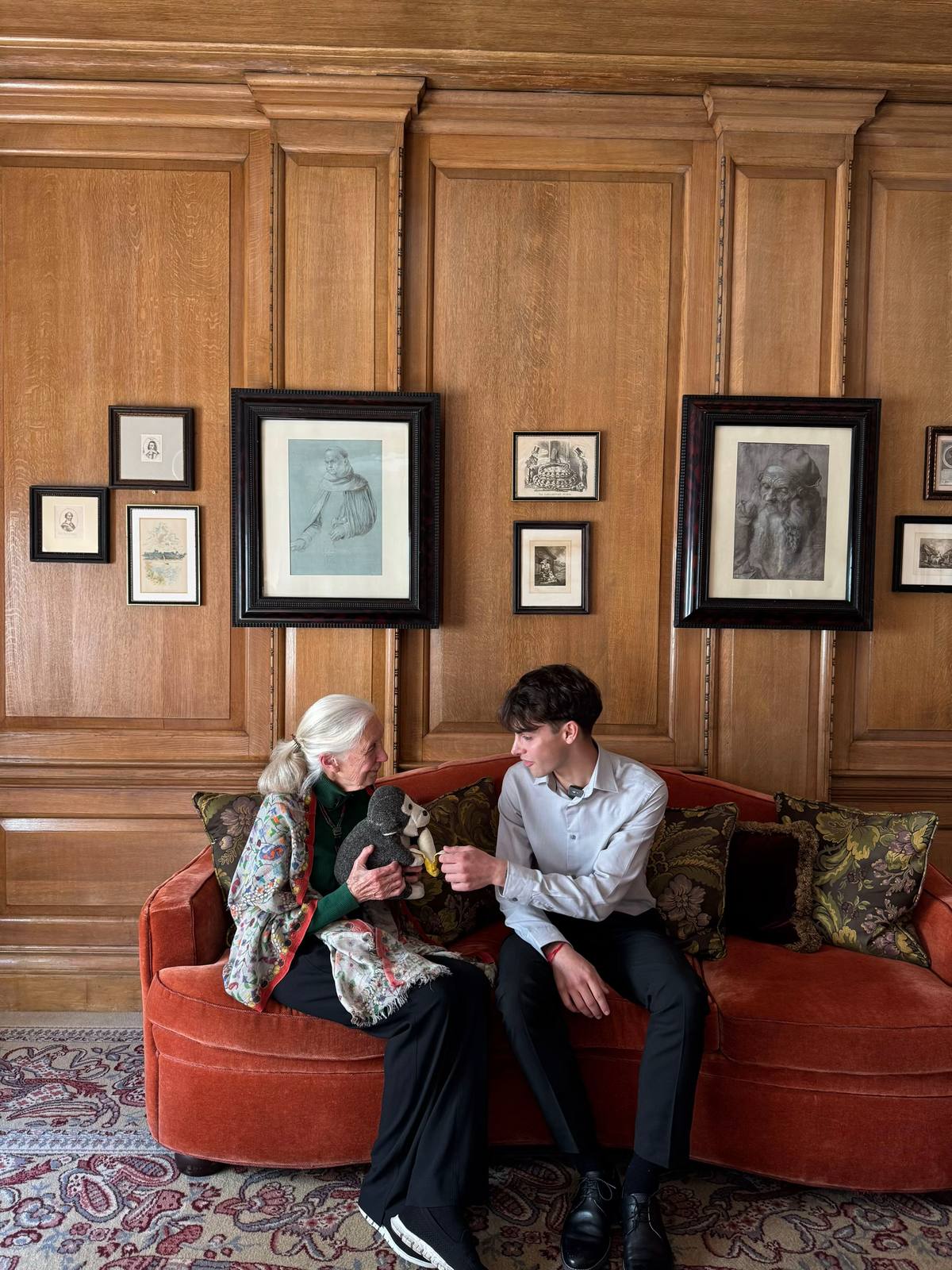 A post by @kylethomas on TikTok caption: Last night I joined Dr. Jane Goodall as her youth ambassador and the very talented Richard E. Grant for the launch of the Dp World Europe 2025 Sustainability plan. 