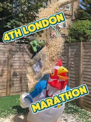 A post by @thekingofchemo on TikTok caption: If you wanna see me do the #londonmarathon2025 dressed as #chickenJockey throwing popcorn at people in the crowd. Come over to my Twitch, just type TheKingOfChemo in the twitch search box. 