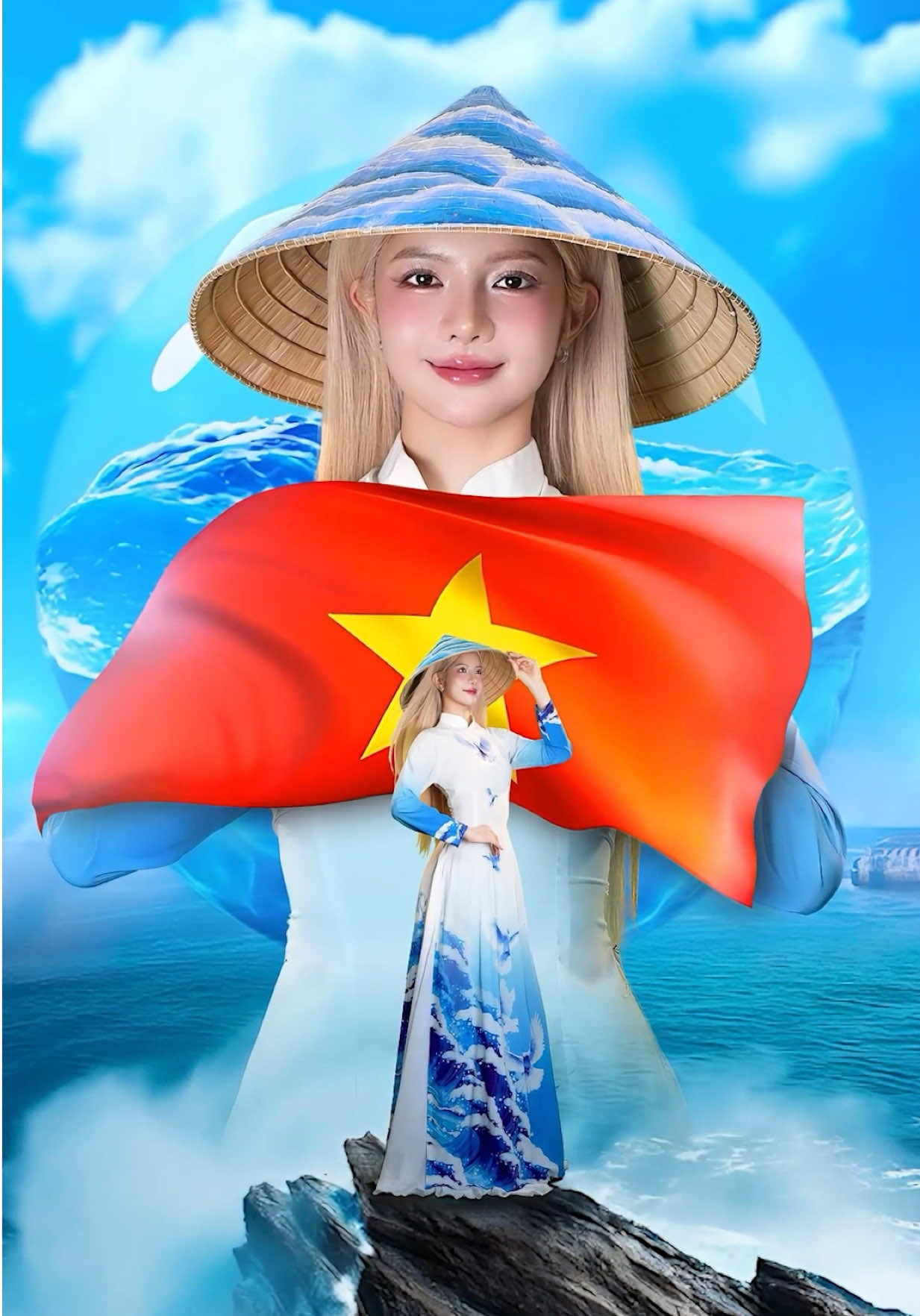 A post by @ciin on TikTok caption: 🇻🇳 Chào mừng 50 năm Ngày Thống Nhất Đất Nước - Giải Phóng Miền Nam ♥️ Kiếp sau vẫn là người Việt Nam nhé 🇻🇳 #VietNam IB: @Nguyễn Duyên Quỳnh  VFX : @Chu Chí Khanh 
