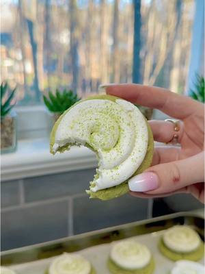 A post by @liviabenson on TikTok caption: matcha latte cookies 🍵🌿 #spring #greentea #healthyrecipes #matcha #cookies #baking #matchalatte #latte #recipes #frostedcookies 