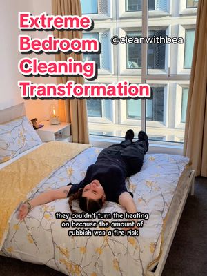 A post by @cleanwithbea on TikTok caption: AD Extreme Bedroom Cleaning Transformation with @HG.UK  #cleaning #transformation #beforeandafter #MentalHealth 
