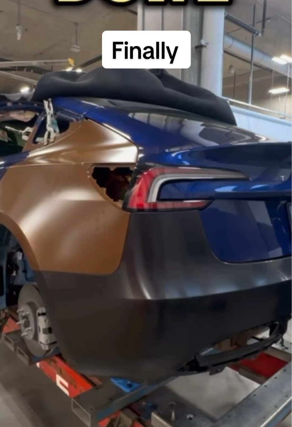 A post by @luxury.car.repair on TikTok caption: Don’t miss this one - Tesla model 3 rear end replacement-  • #luxurycarrepair #bodyshoplife #autobody #panelbeater #bodyshop #collision #collisioncenter #autobodyshop #fix #repair #tesla #teslamodel3 #teslalife #teslaclub #collisionrepair #autobodyrepair #