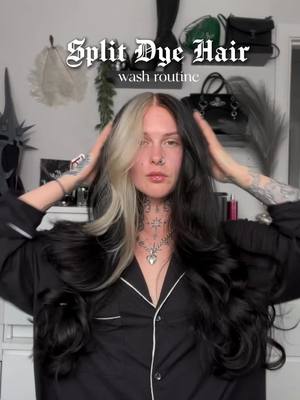 A post by @izzysiim on TikTok caption: MORE TIPS ⬇️ 1. Colder water keeps hair shiny and prevents colour wash out  2. Shampoo is the danger zone so make sure you are careful when rinsing the darker colours  3. Take shower head off stand to control water flow when rinsing  4. To encourage growth and prevent breakage plate hair every night and apply hair oil everyday  5. Don’t brush hair when wet, ESPECIALLY bleached hair (if you need to use a wide tooth comb) 6. Don’t use heat to style hair too often  7. Use a semi permanent hair colour with your conditioner to keep blonde white  8. Use a wide tooth comb/fingers to distribute conditioner  9. Use heat protection on hot sunny days to prevent colour fading  Shampoo @L'Oréal Paris UK glycolic gloss @Arctic Fox resurrected Conditioner @Jerome Russell Bblonde ice white @MATRIX UKI food for soft Hair oil @lorealparis extraordinary oil Bond repair @RedkenUKI  Heat protection @matrix Hair dryer @Shark Beauty UK  Soft curl tongues @ghd  #alttiktok #althair #thickhairtips #splitdye #alternative #alternativetiktok #alternativehair #haircareroutine 