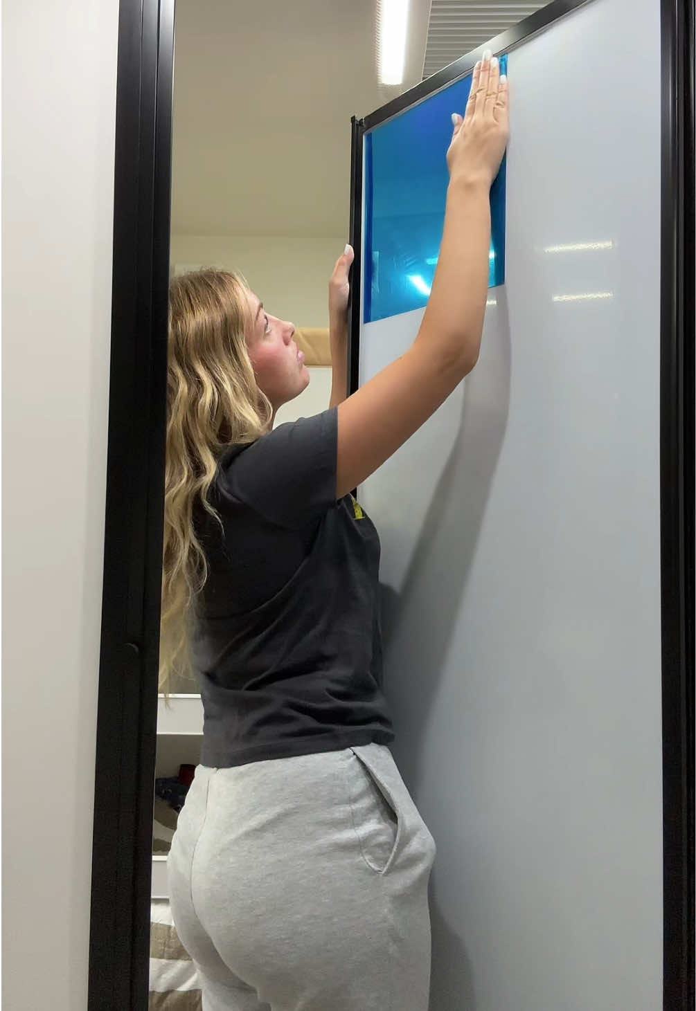 A post by @chloe_dillon on TikTok caption: Replying to @buildwithsteph Replacing the Kmart stick on mirror to Bunnings stick ons. Which is better?🙈 #mirror #caravan 