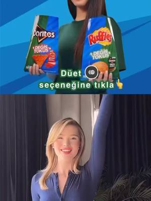 A post by @cerenyaldz on TikTok caption: @Ruffles Türkiye ile #düet #degistokus Çekerken en çok eğlendiğim akımlardan biri oldu bu! 😍 Sen de eğlenceli bir dansa hazır mısın? 🔥 Videonun sağ altındaki paylaş ikonuna dokun, "Düet" seçeneğini seç ve dans etmeye başla! Hadi koşşş! 🥰 #degistokus etiketiyle paylaş, belki deperformansın  hesabında yer alır 💙💚💃🏻🕺🏻 Hadi katıl bize! Ne bekliyorsun aşkımmm 💞 #işbirliği @doritos.turkiye 