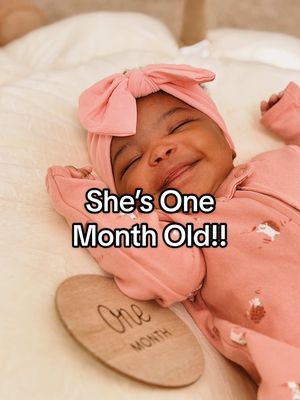 A post by @firststatedestinations on TikTok caption: our baby girl is 1 month 🥹🩷 Thank you Lord to be able to experience the joys of our newborn baby together 💛 #babygirl #newborn #fyp #ftm #firsttimemom  newborn baby girl announcement, one month old newborn photography session, first time mom 