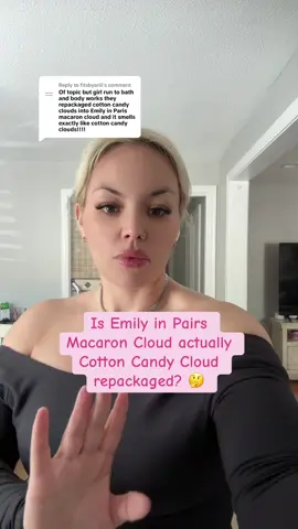 A post by @sweetfacej86 on TikTok caption: Replying to @fitsbyariii #bathandbodyworks #cottoncandyclouds #emilyinparismacaroncloud 