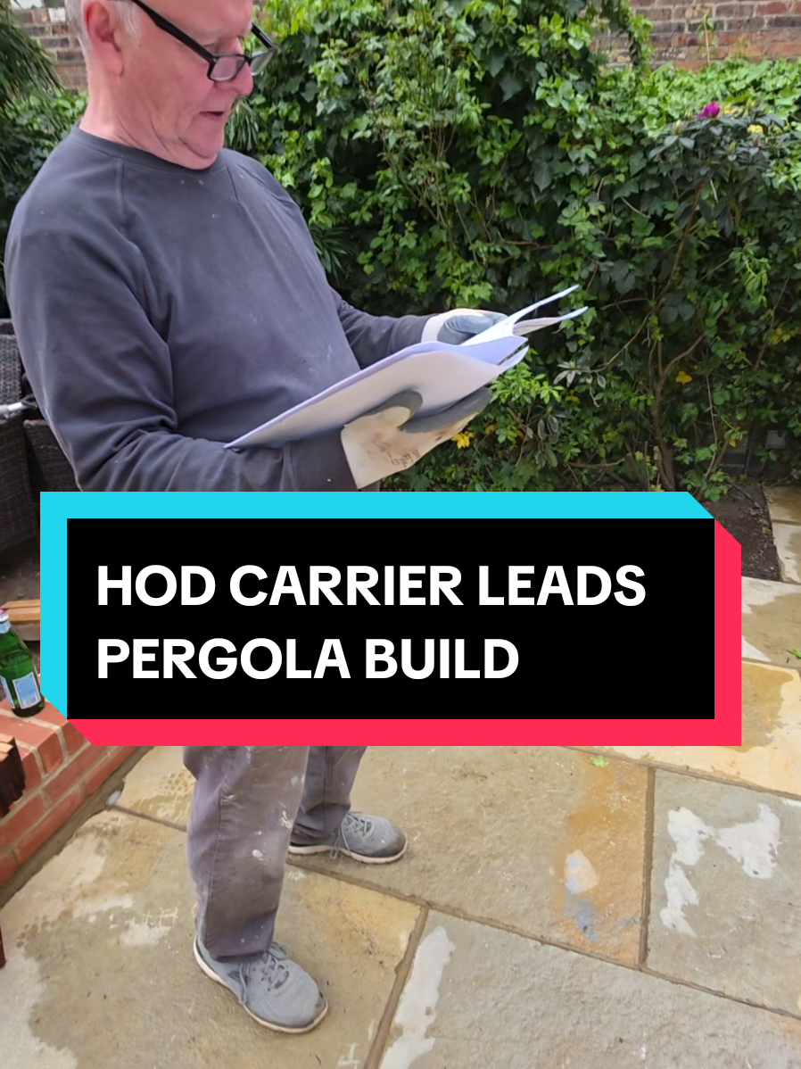 A post by @bricksandslides on TikTok caption: HOD carrier leads pergola installation #foryou #bricklayer #garden #landscaper #gardening #carpentry #fyp 