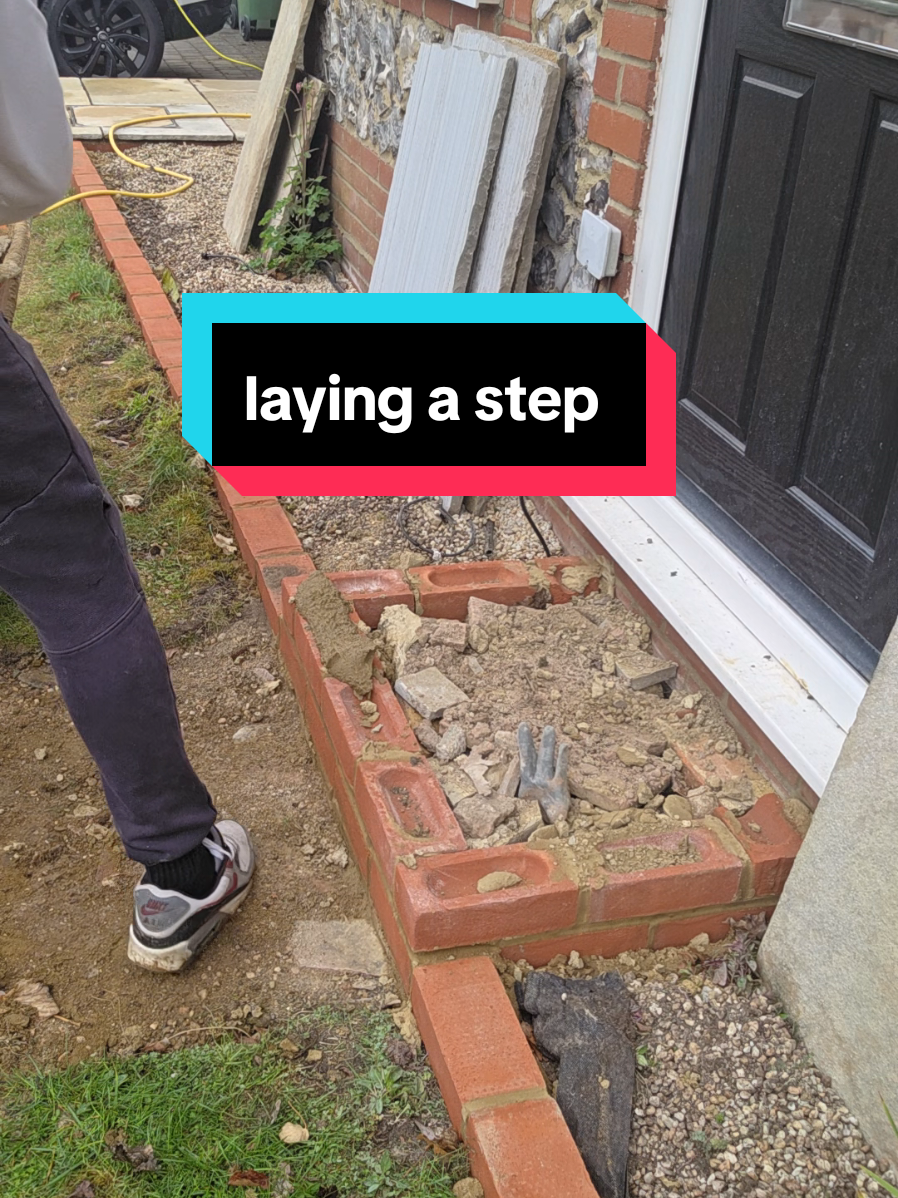 A post by @bricksandslides on TikTok caption: laying a slab #foryou #bricklayer #bricklaying #garden #landscaper 