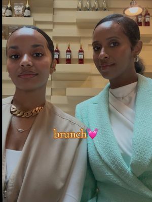 A post by @denahabib1 on TikTok caption: who needs therapy when you’ve got brunch with your sister?!?🥂🩵☕️👯‍♀️ #sisters #sistergoals #fashion #blackgirlmagic #habeshatiktok #fashiontiktok #fypシ #ootdinspo #detailsmatter #outfitideas #outfitinspo #brunch 