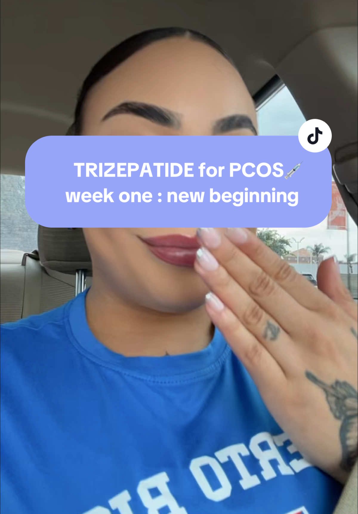 A post by @violetasglow on TikTok caption: Weight loss journey but with an extra boost 😋 #pcos #trizepatideforweightloss #pcosawareness #pcosweightloss 