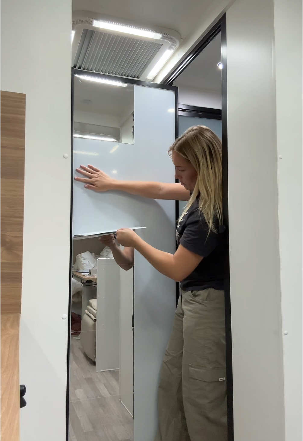 A post by @chloe_dillon on TikTok caption: Replying to @sienna x Replacing the Bunnings mirrors either another Kmart mirror 😂 #mirror #caravan 