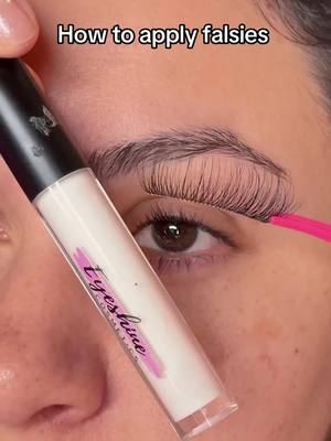 A post by @eyeshinecosmetics on TikTok caption: Cassi strip lash #striplashes #lashtutorial #howtoapplylashes #falsies 