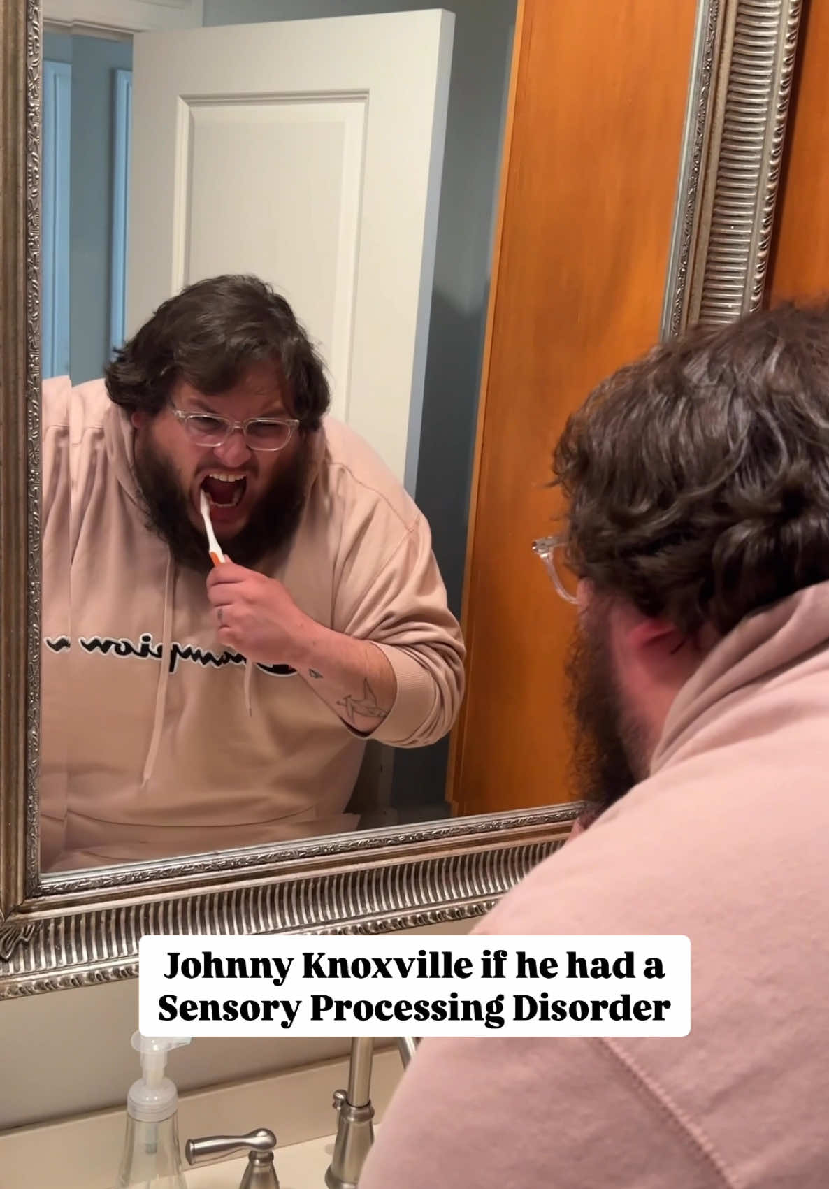 A post by @mattyfucko on TikTok caption: The bristles are too hard on his teeth w/ @Ben & Jared 