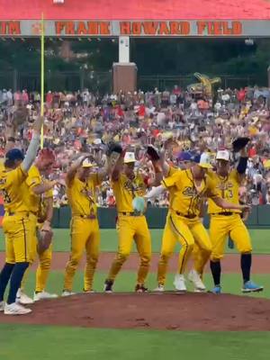 A post by @thesavbananas on TikTok caption: new angle just dropped for the mid pitch dance🕺 #savannahbananas #dance #wutang #baseball #fun #trending
