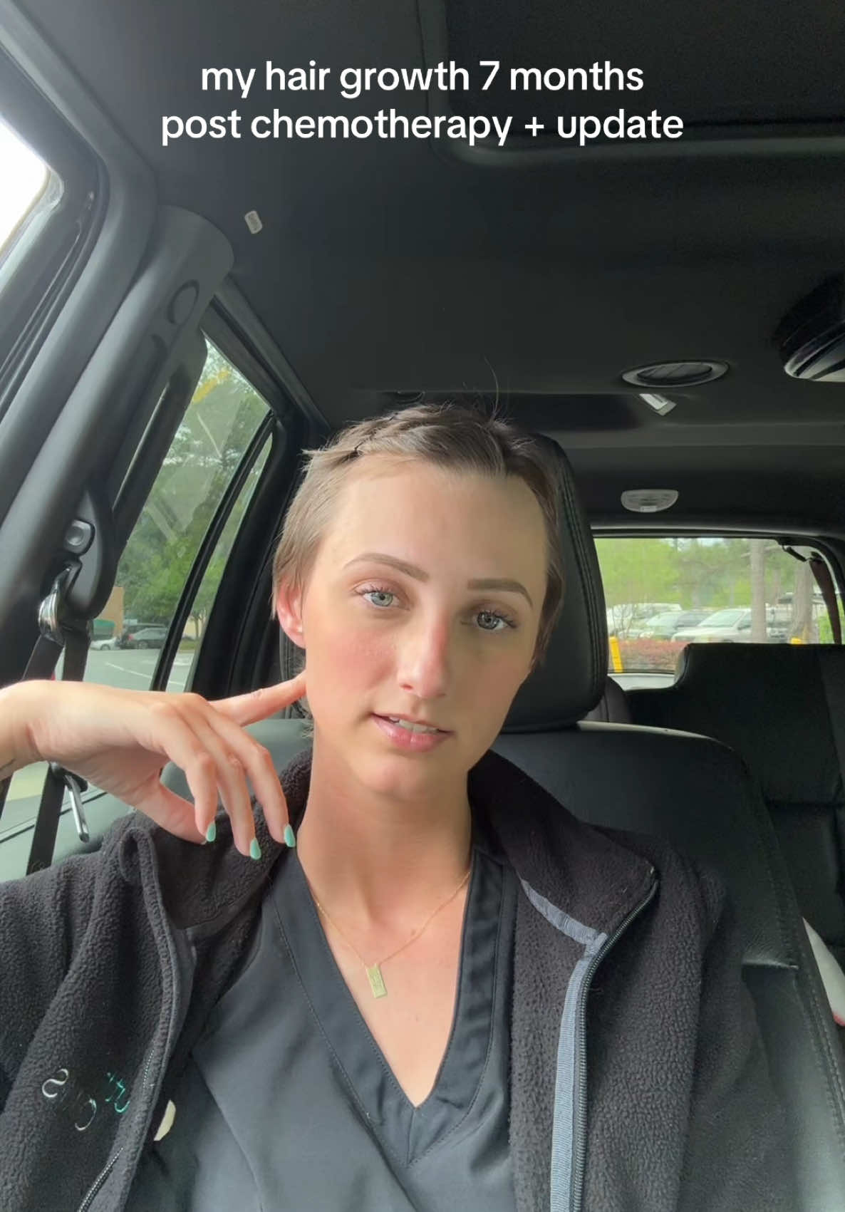 A post by @sierra_stone98 on TikTok caption: Hard to believe it’s almost 7 months already! The hair is growing steadily! 💛 #cancersucks🎗 #nonhodgkinslymphoma #fyp 