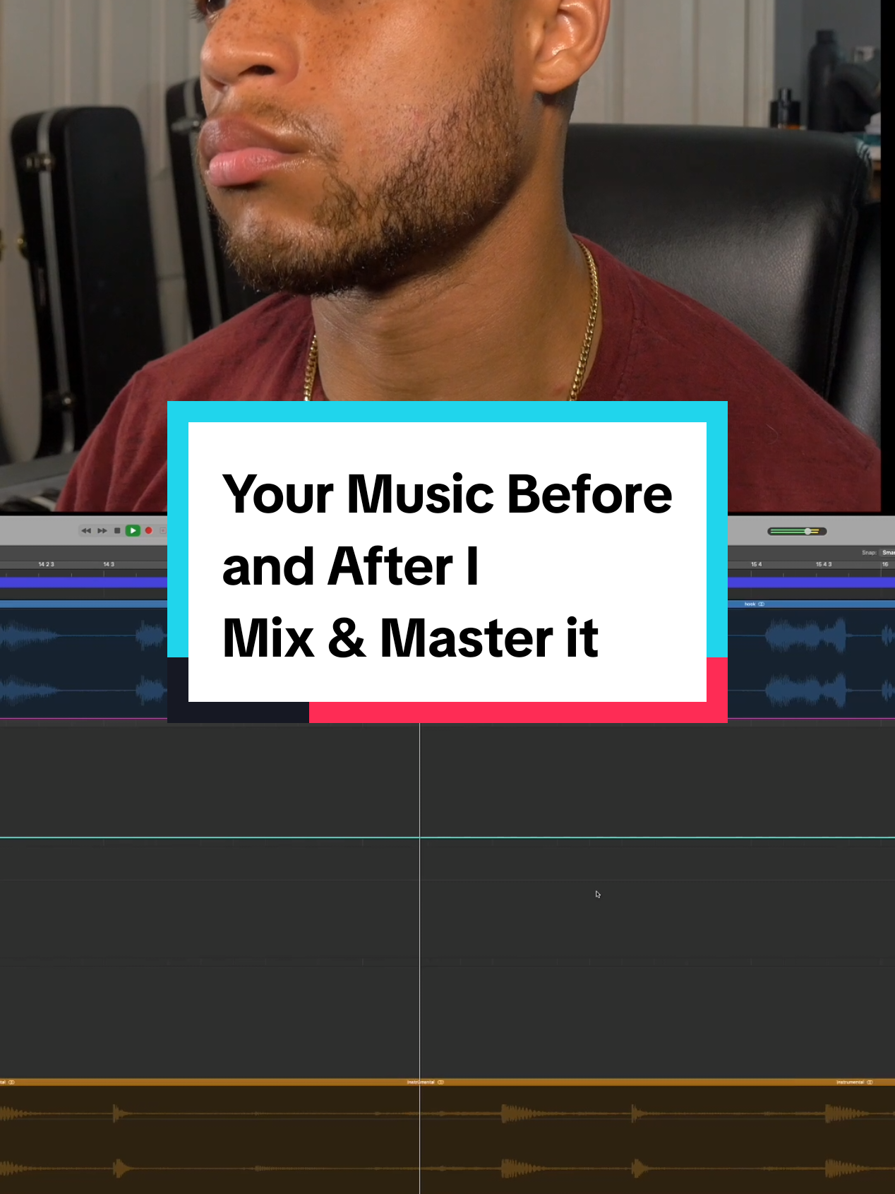 A post by @lmarquee on TikTok caption: Your music before and after I mix and master it. Song: @Artem_lifemusic - Bury the pain below #ProducerTok #logicpro  #mixandmaster 