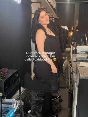 A post by @foxbloodshop on TikTok caption: Bre appreciation post 🖤 #fitcheck #smallbusiness #worktok #gothgirl #whatiwore #workfit 