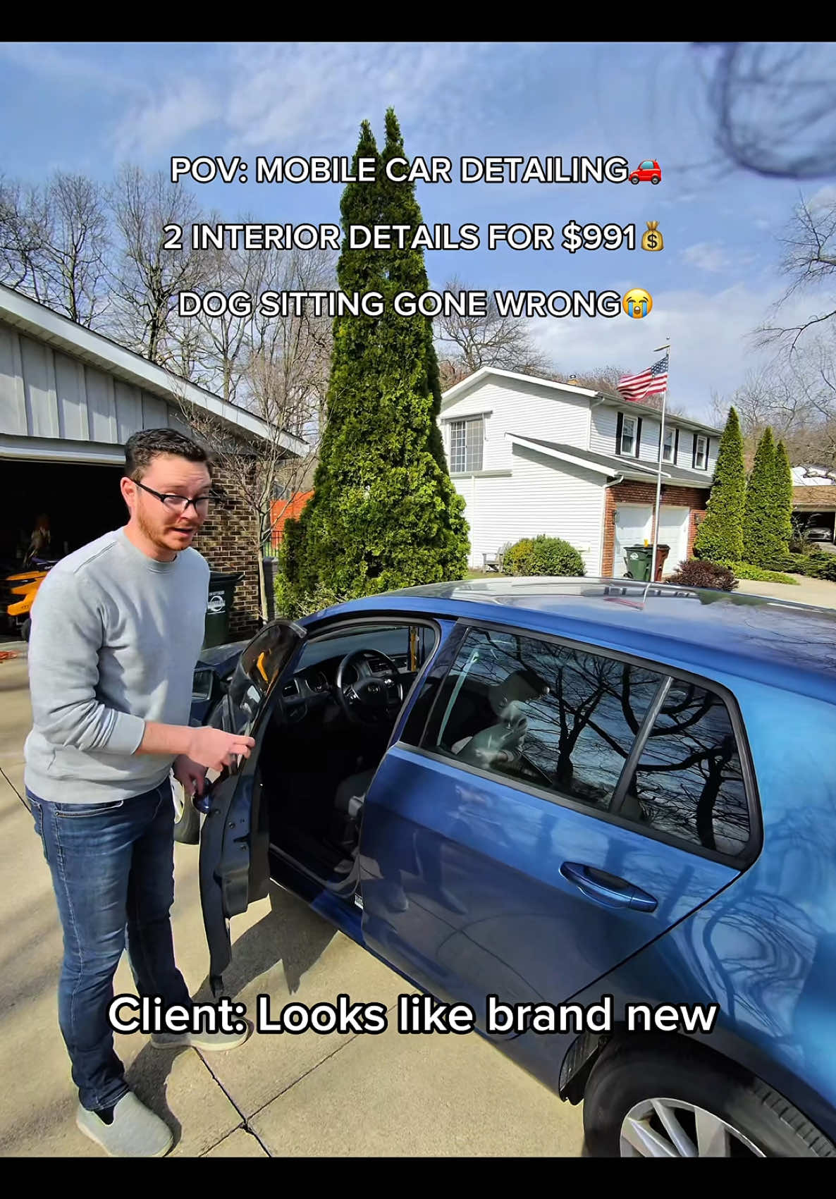 A post by @atfcardetailing1 on TikTok caption: My POV as a mobile car detailer!🚗geting my clients car back to new after he dog sat and the dog did some damage on his cars! 😭 #cardetailing, #detailing, #satisfying, #cleaning, #asmr 