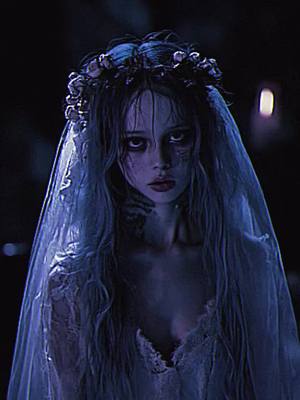 A post by @s1mplyzzzz on TikTok caption: I’m back!! #darkfantasy #retro #nostalgia #dreamcore #weirdcore #darkfantasyaesthetic #80s #liveaction #corpsebride 