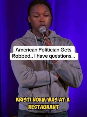 A post by @joshjohnsoncomedy on TikTok caption: Kristi Noem got her bag stolen with $3,000 US dollars in it. I have questions