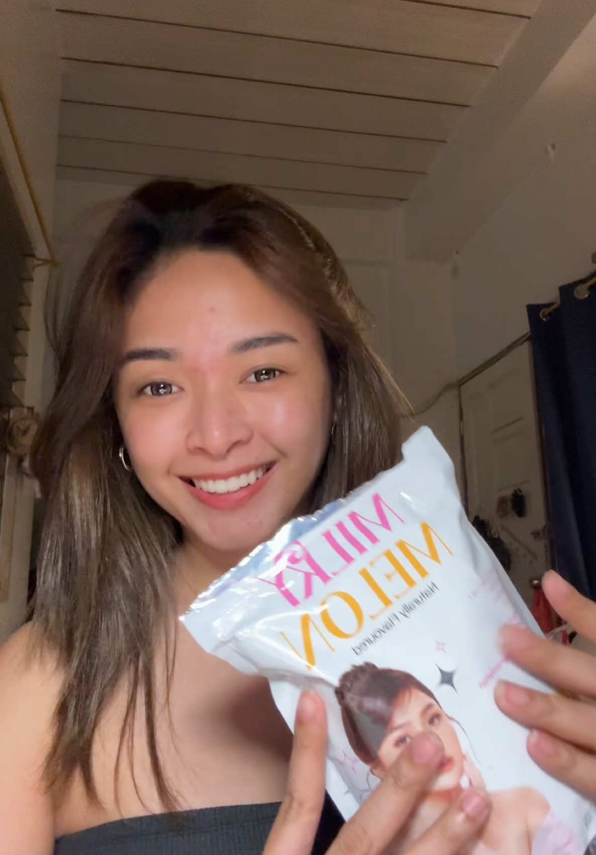 A post by @nikkivelayo on TikTok caption: Naturally flavored Milky Melon Drink with Cynara Scolymus L., Glvtathione, Niacinamide and Vitamin C🍈 #sandjbeauty @S and J Beauty Main 