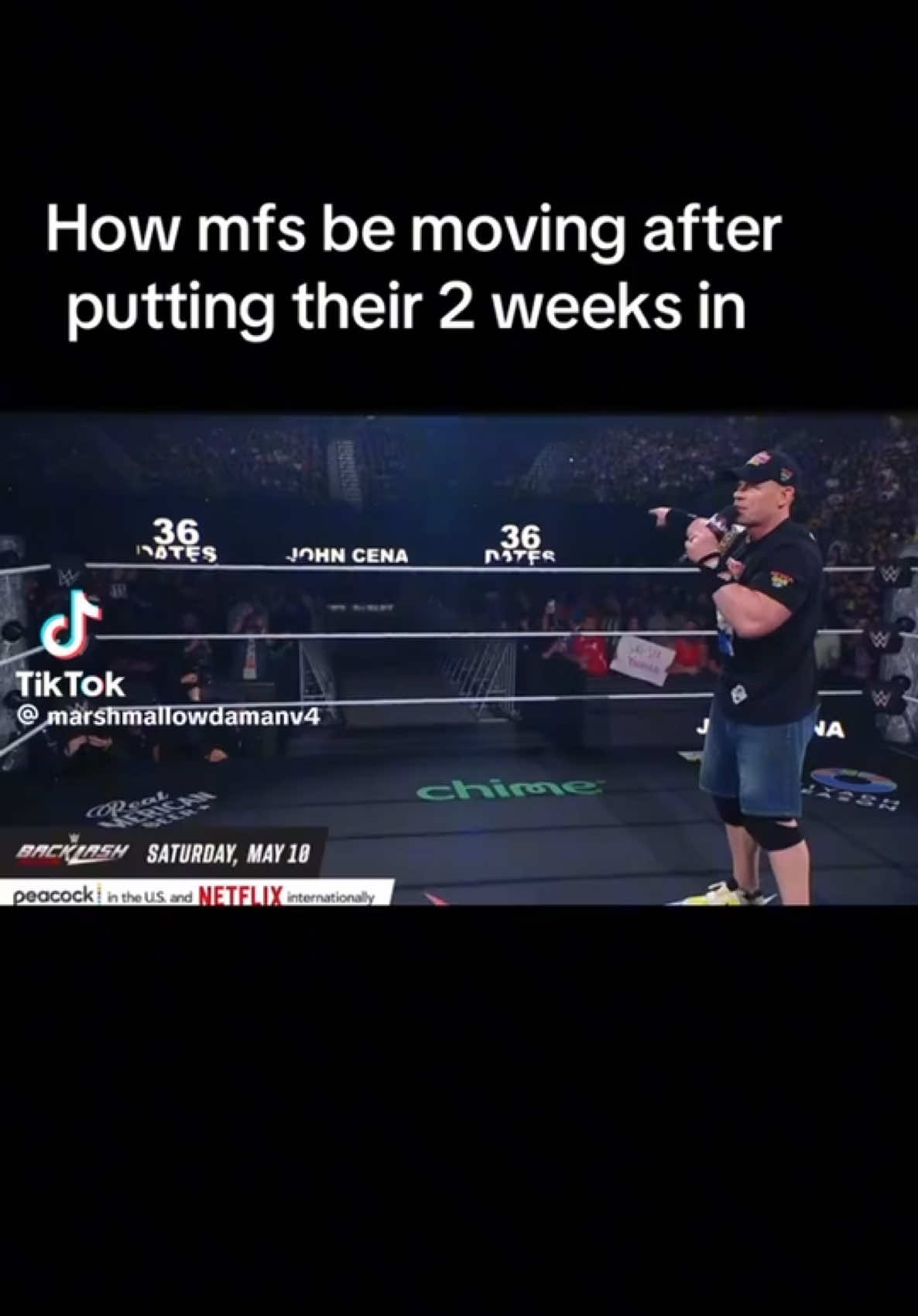 A post by @johncena on TikTok caption: 👋 @marshmallowdamanv4 
