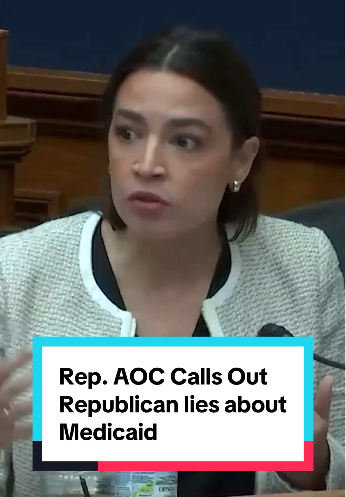 A post by @aocinthehouse on TikTok caption: Republicans are making empty promises that Medicaid won't be touched —then turning around and trying to cut $880B from Medicaid recipients across the country. They're saying "take our word." I say show us the bill. I introduced an amendment to expose the devastating impact these “non-cuts” would have.