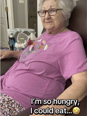 A post by @thejockandbelleshow on TikTok caption: Come on Jock, Gram just wants to eat some of her favorite things 🤣😭🧻 @MLB @Yankees #laugh #grandparents #grandma #trend #imsohungry 