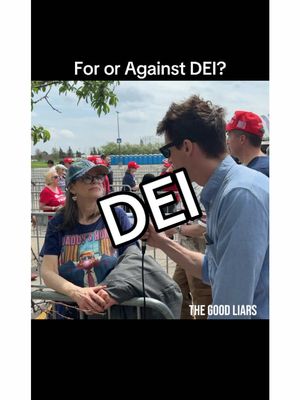 A post by @thegoodliars on TikTok caption: Talked to someone at the Trump rally yesterday who is for and against DEI. #fyp #funny #hm #rally #michigan #interview 