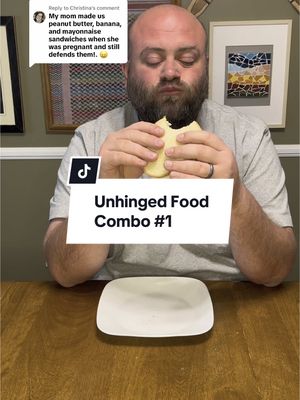 A post by @imjermee on TikTok caption: Replying to @Christina are you ok? #foodtok #foodcombinations #weird #peanutbutter #banana #mayonnaise 