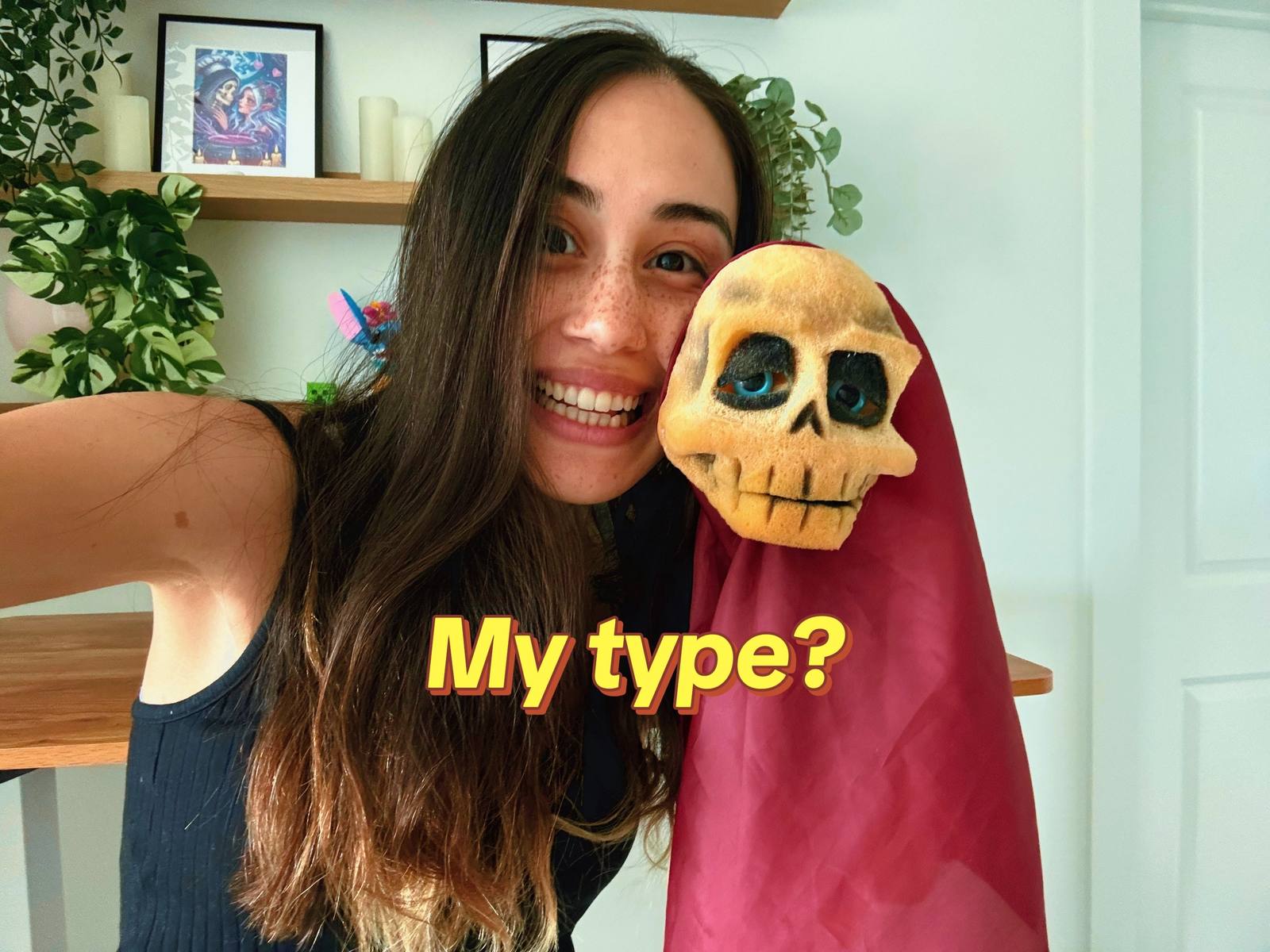 A post by @skullchefasmr on TikTok caption: #mytypechallenge #type #fypage #puppet #fyppppppppppppppppppppppp #love 