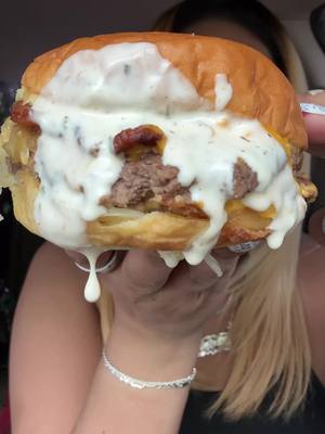 A post by @cookitgirleats on TikTok caption: Bacon double cheeseburger from burgerfi with @Bloom Nutrition 🍔 #burger #bloompartner #mukbang #crunchy #mukbangasmr #eating #asmreating #Foodie #foodtiktok   #crunchysounds #asmrfood #eat #asmrsounds #foodtiktok #eatingshow #hungrytiktok #muckbang #fyp #fypシ #foryourpage #viral 
