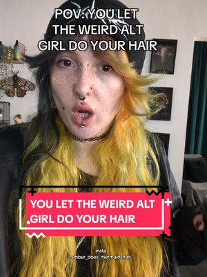 A post by @amberdoesmermaidhair on TikTok caption: POV: you let the weird alt girl do your hair  #scottishaltgirl #Scottishalt #scottishtiktok #althair #althairstylist #rainbowhair #alternativehair #althairinspo #amberdoesmermaidhair  ALT HAIR INSPO  ALT HAIR DYE  ALT HAIRCUT  SCOTTISH ALT HAIR  SCOTTISH HAIR STYLIST
