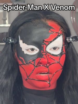 A post by @beatsbydeb on TikTok caption: some things don’t always go my way😔 Soooo I’m not very enthusiastic about how this look came together yall🥲 Although it looks cool in theory, it just fell flat unfortunately! The red was supposed to match the suit perfectly but didn’t go as planned. On to the next character! Inspo: @E B 💕🦋 hot glue concept: @cutcreaser glass skin concept @Pat McGrath Labs 🫶🏽 MAJOR DEETS⤵️ Blurring Skin Primer @DanessaMyricksBeauty  Color Artist Pencils @MakeUpForEverUSA  Spectra Paints & Mascara @Glisten Cosmetics LTD tter
