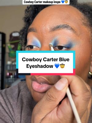 A post by @kbmakeupme24 on TikTok caption: Blue eyeshadow inspired by @Beyoncé Cowboy Carter Tour! 🤠💙  @SUGARCOSMETICS pigment in LOLLIPOP!  #fyp #foryoupage #viral #makeup #makeuptutorial #eyeshadow #beyonce #cowboycarter 