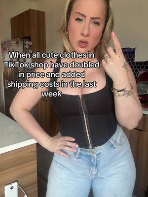 A post by @emilyesenn on TikTok caption: Aw man lol this stinks but this corset is still cheap with free shipping 😂😂 #tariffs #corset #TikTokShop #corsettop 