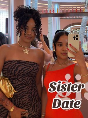 A post by @michixo__ on TikTok caption: Two sisters enjoying the finer things 🥂✨ @j e s s i c a ♡ #grwm #miami #makeup #routine #outfit #hair #inspiration #date #sister #restaurant 