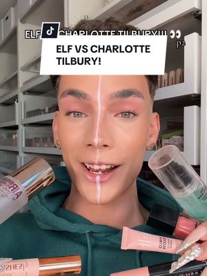 A post by @lucasrodgerss on TikTok caption: ELF VS CHARLOTTE TILBURYYY! which side looked better?! 👀 #makeup #elf #charlottetilbury #fyp #viral #makeupchallenge #beauty 