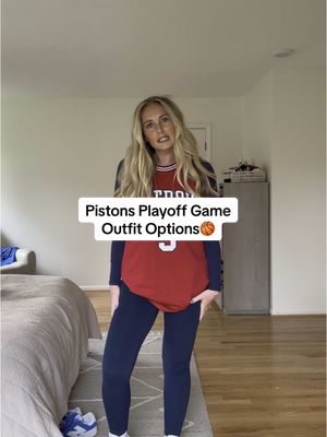 A post by @ellie_juengel on TikTok caption: GO PISTONS🏀 #pistons #playoffbasketball #basketballgame #outfitoptions #ootd #detroitpistons @Detroit Pistons 